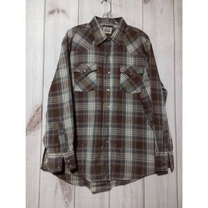 Ely Cattlemen Shirt Men's Extra Large Brown Pearl Snap Long Sleeve Western‎